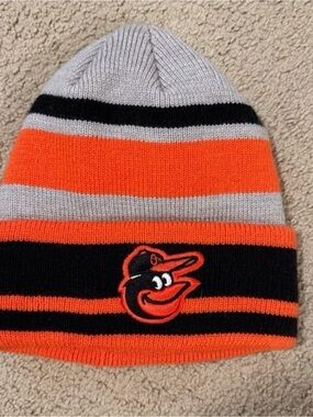 New Era Orange Black and Gray Striped Knit Beanie